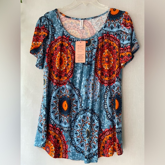 NWT Diliuxing Boho Printed Casual Short Sleeve Blouse Woman Top, Size L (c13) - Picture 1 of 16